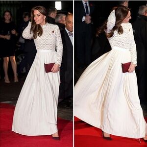 Self Portrait Pleated Crochet Floral Maxi Dress Off White